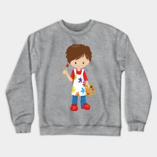 Painter, Paint Artist, Cute Boy, Brown Hair Crewneck Sweatshirt